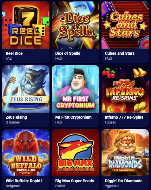 Spinay Casino'nun test moduna sahip slot makineleri